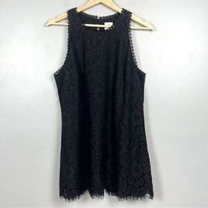 Cabi 3605 black Display Lace sleeveless eyelash lace tunic tank blouse, medium.